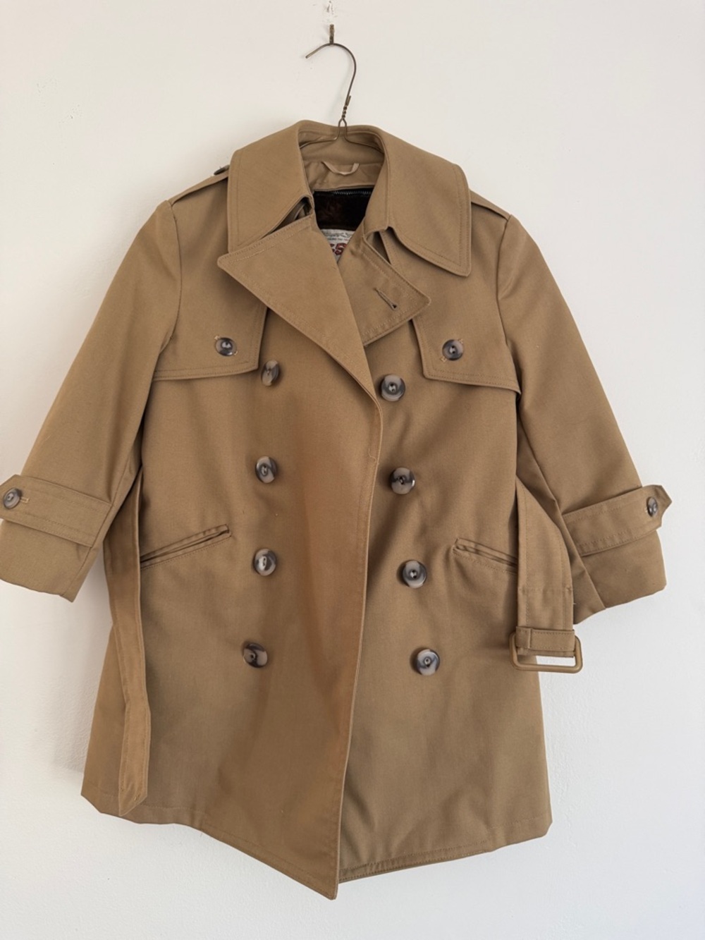 Boys  Vintage Classic Double-Breasted Trench Coat in Camel with Zip out Lining